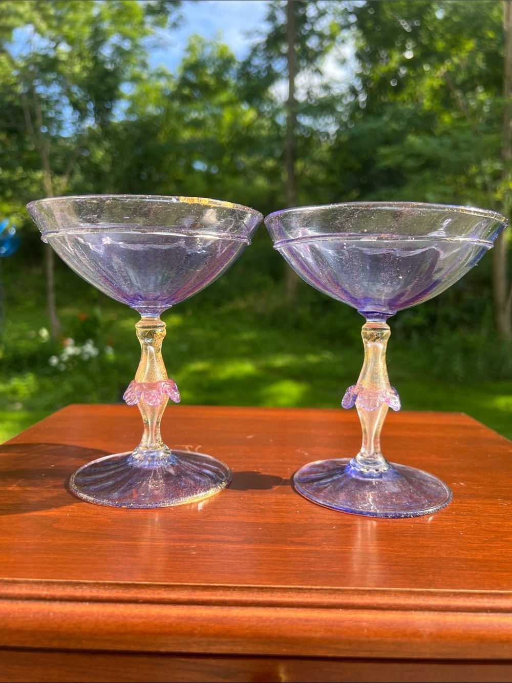 Antique 19th Century Salviati Murano Glass Cocktail Coupe Glasses Gold Fleck